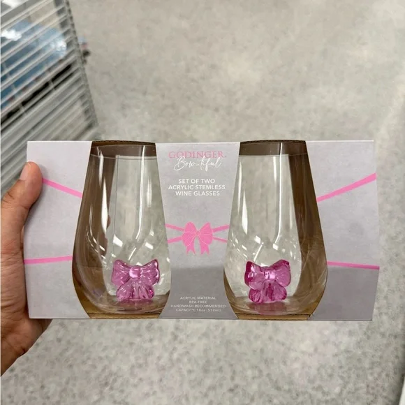 Pink Bow Stemless Wine Glasses