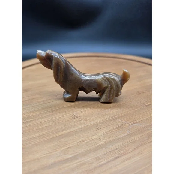 Vintage Hand Carved Onyx Stone Dachshund Wiener Dog Figurine Brown Veining