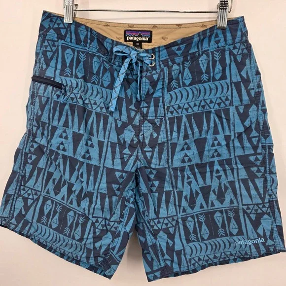 Patagonia Scallop Hem Board Shorts Mens 30 Blue Geometric Tribal Print 8