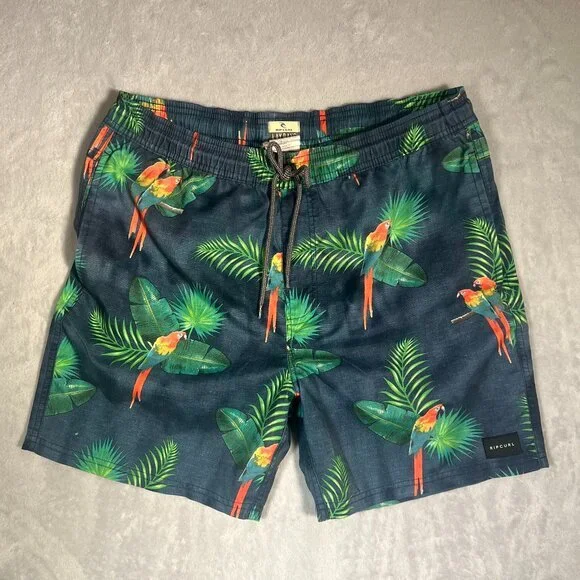 Rip Curl Lay Days Boardshorts Mens‎ M Swim Trunks Parrot Palm Tree Tropical Surf