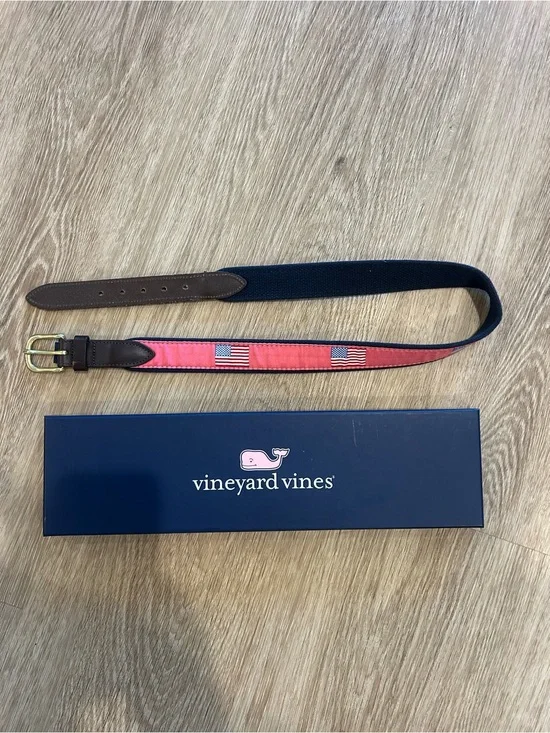 Kids Vineyard Vines Pink Belt with American Flag Embroidery