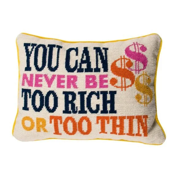 - Jonathan Adler Pillow - Too Rich, Too Thin Needlepoint
