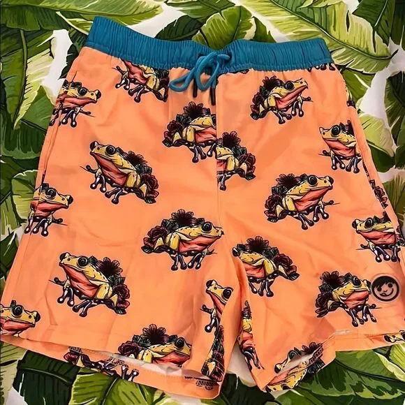 NEFF Orange Frog Print Swim Board Shorts
