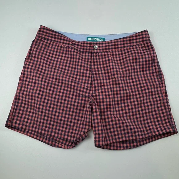 Bonobos Swim Trunks Mens 32 Pink Navy Blue Gingham Check 5
