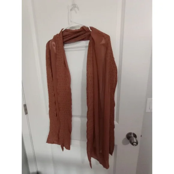Rust‎ Beaded Chiffon Long Scarf 18
