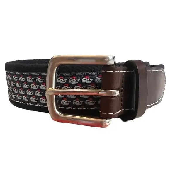 Vineyard Vines Boys Whale Belt, Santa Hat Holiday Print, Leather & Canvas