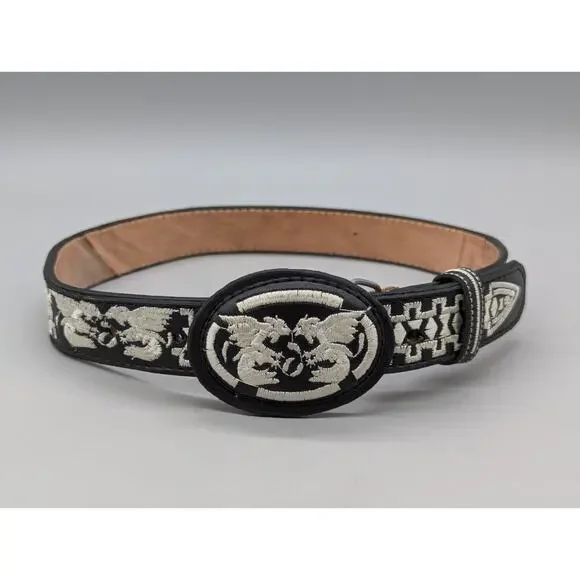 Authentic Youth Mexican Western Cinto Piteado Hand Braided Belt Black Size 26