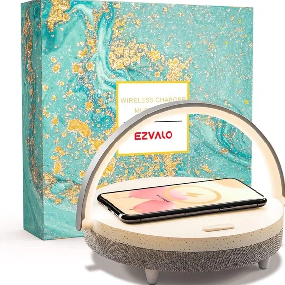 EZVALO Music Table Lamp‎ with Wireless Charger, 4 in 1 Touch Bedside Lamp