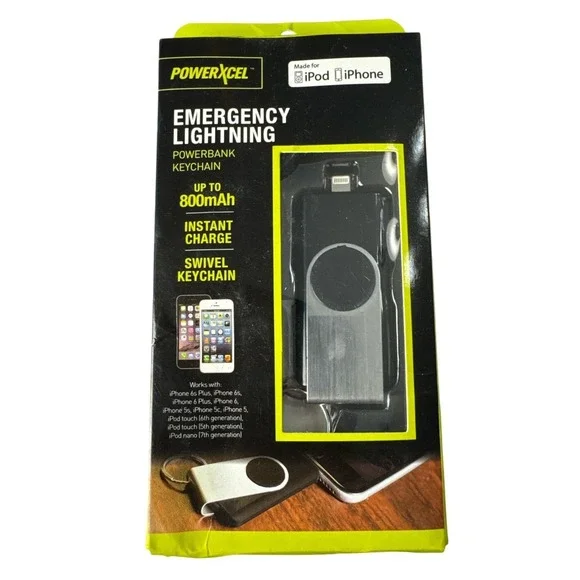 PowerXcel Emergency 800MAH Instant Charge Powerbank Keychain Micro USB‎ Black