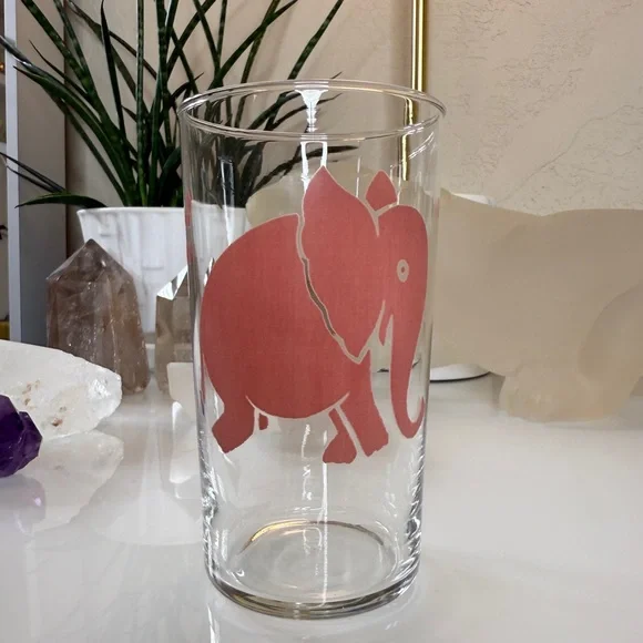 Vintage 1930s Federal Glass Dancing Pink Elephant Musical Notes Glass