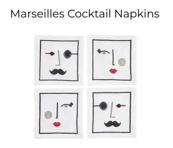 Jonathan Adler Marseilles Embroidered Cocktail Napkins, Set of 4, 6