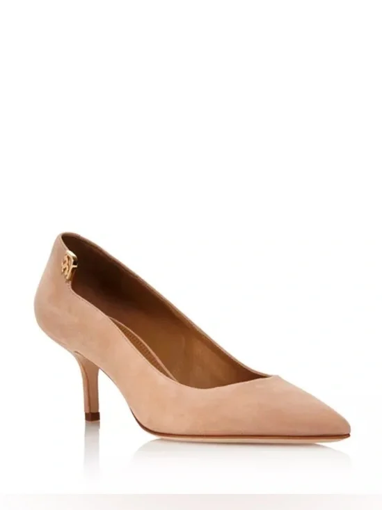 Tory Burch Elizabeth Suede Pointed Toe Pumps in Nude/Beige, Size 8.5
