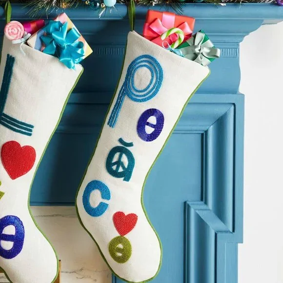 Jonathan Adler Peace Beaded Holiday Stocking