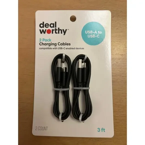 New 2 Pack Deal Worthy USB-A to USB-C Charging Cables size 3ft each