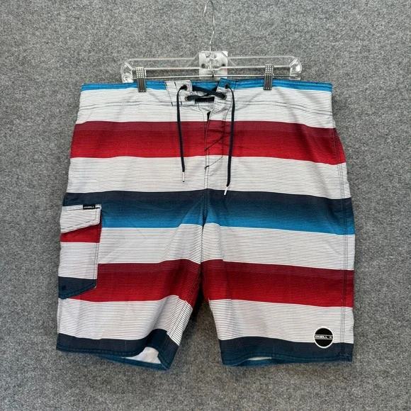 ONeill Board Shorts Mens 38 Multi Color Striped Cargo Pocket Swim Trunks Surf
