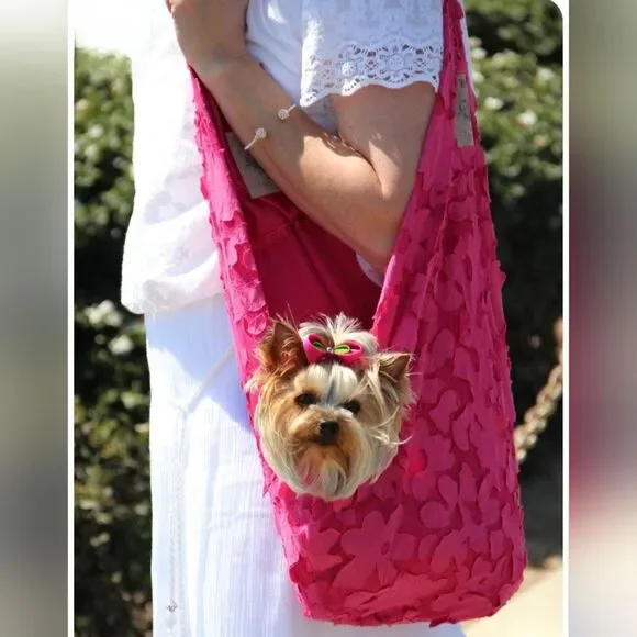 Kiki Hamann Floral & Lime Green Small Breed Reversible Dog Shoulder Bag Carrier