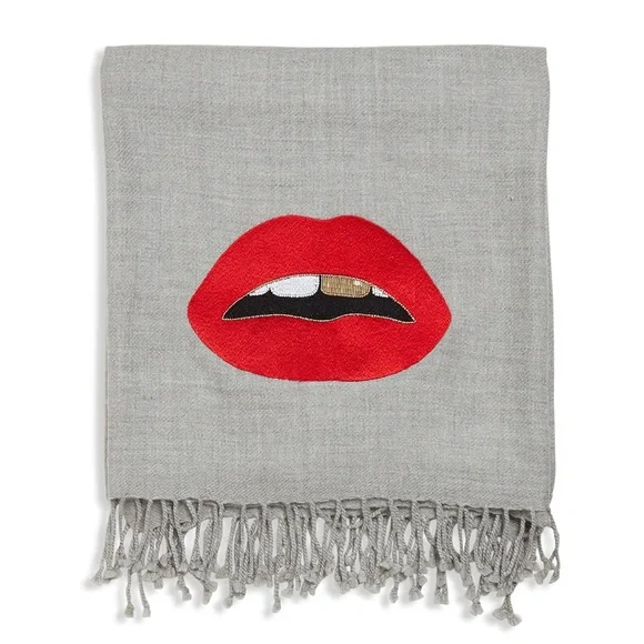 JONATHAN ADLER LIPS BEAD-EMBELLISHED CAMEL HAIR AND WOOL-BLEND THROW $430.00