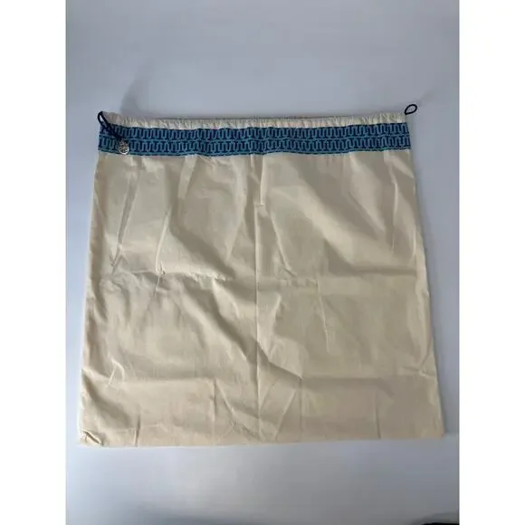 TORY BURCH CREAM DRAW STRING DUST BAG WITH BLUE TRIM