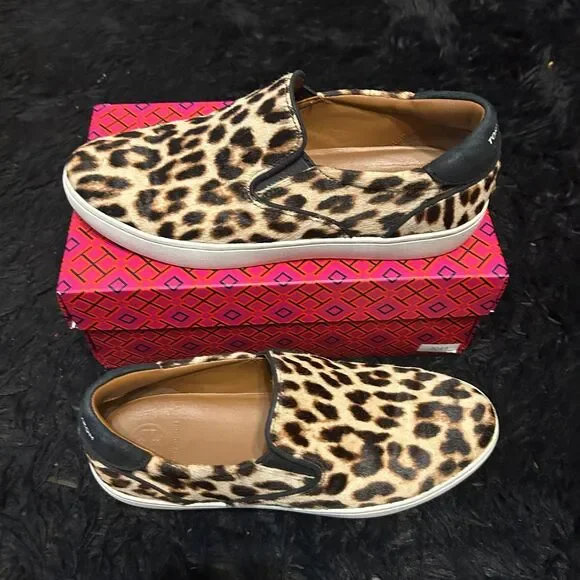 TORY BURCH TB animal print fur leather slip on shoes women’s 8