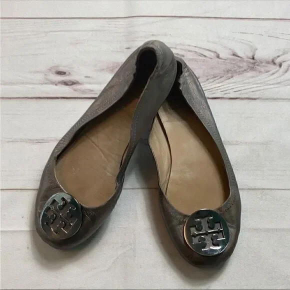 Tory Burch Minnie Travel Ballet Flats In Gunmetal
