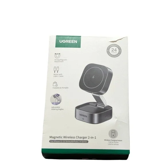 Oo2O UGREEN MagFlow 2-in-1 Magnetic Wireless Charger for iPhone & Airpods - Gray
