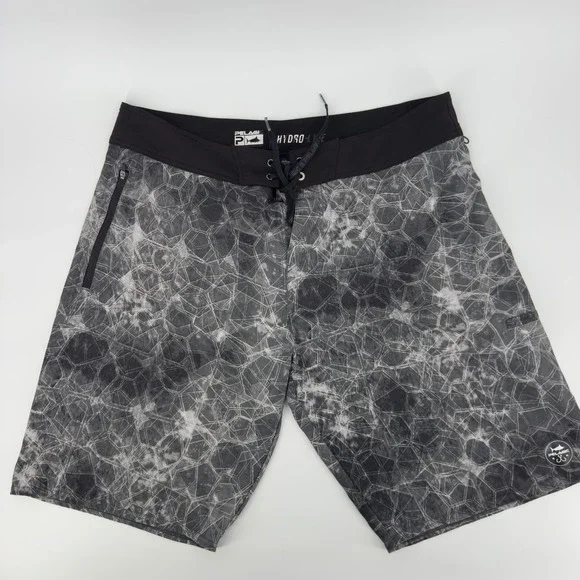 Pelagic Hydro Lite Pro Hex Boardshorts Black Gray Geometric Fishing Swim Trunks