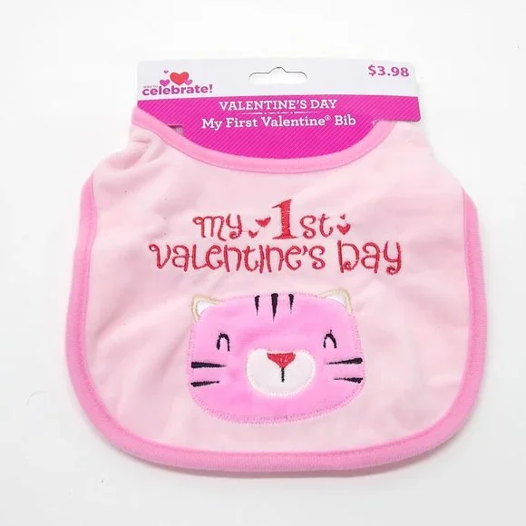 My First Valentine's Day Bib Infant Teething Cloth Pink Tiger Way To Celebrate