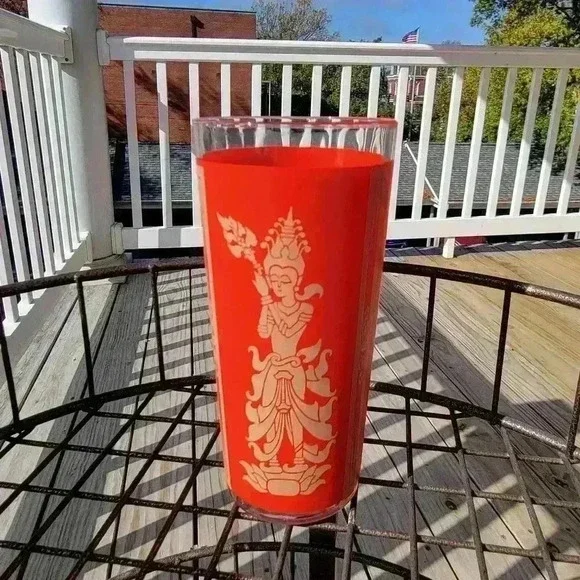 (1) Vintage Culver Mandalay Hindu Goddess Glass Bar Cart Glassware