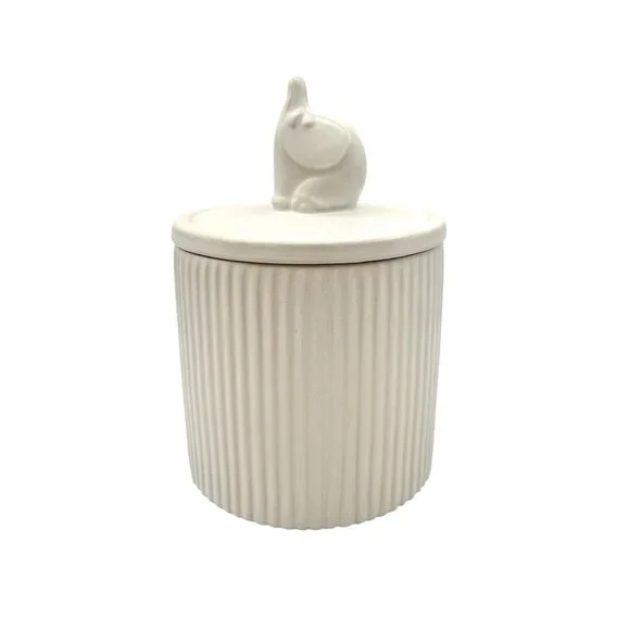 RARE White Ceramic Elephant Lidded Canister Whimsical Storage Decor 6