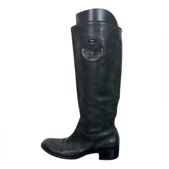 Tory Burch Keaton Pebble Leather Riding Boots Black Sz 7 Luxury Equestrian Chic