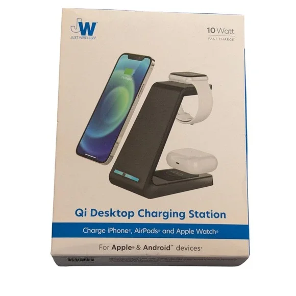 Bb.N Just Wireless 3-in-1 Desktop‎ Stand Qi Charging Station 10W Fast Charge Blk