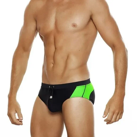 Men's Racing Stripes Speedo Beach Bikini Swimwear Green Size M