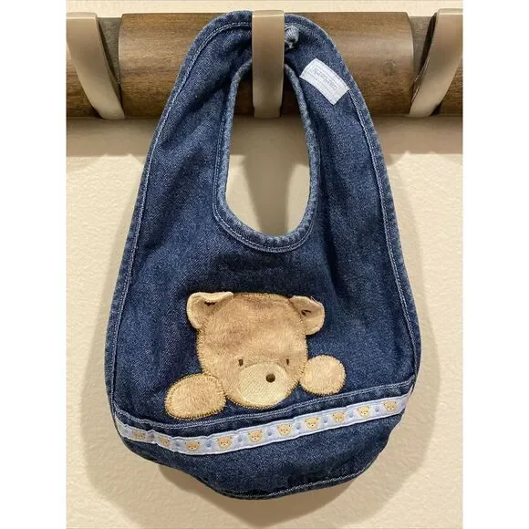 Vintage‎ Carter's Infant Denim Bib Fuzzy Brown Bear
