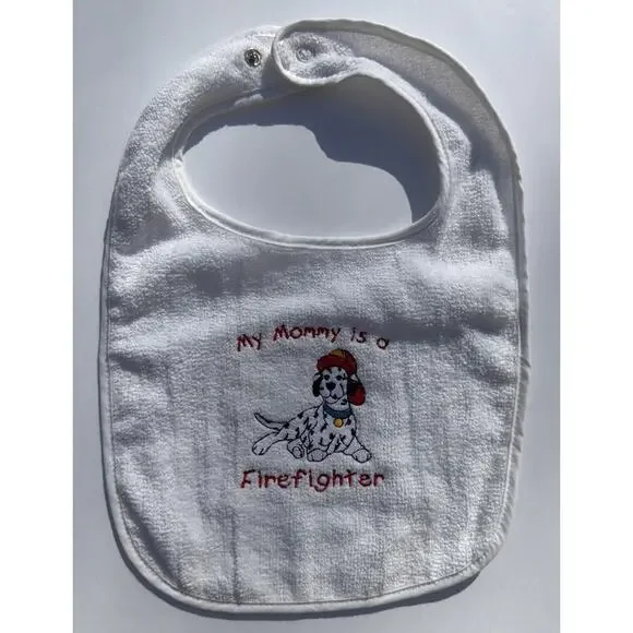 Bib My Mommy is a Firefighter Dalmatian Dog Embroidered Terry Cloth Baby Gift