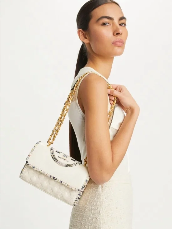 Tory Burch Small Fleming Tweed Border Convertible Shoulder Bag