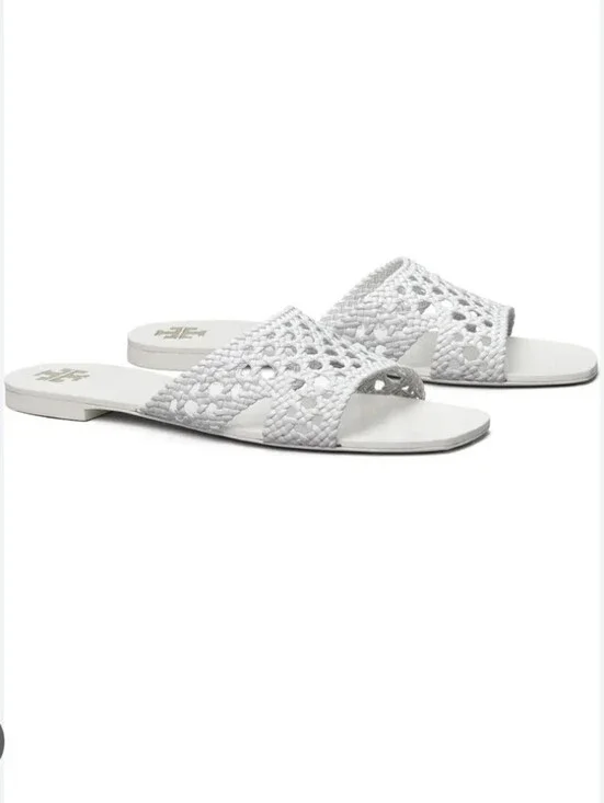 NWOT Tory Burch White Woven Slide Sandals
