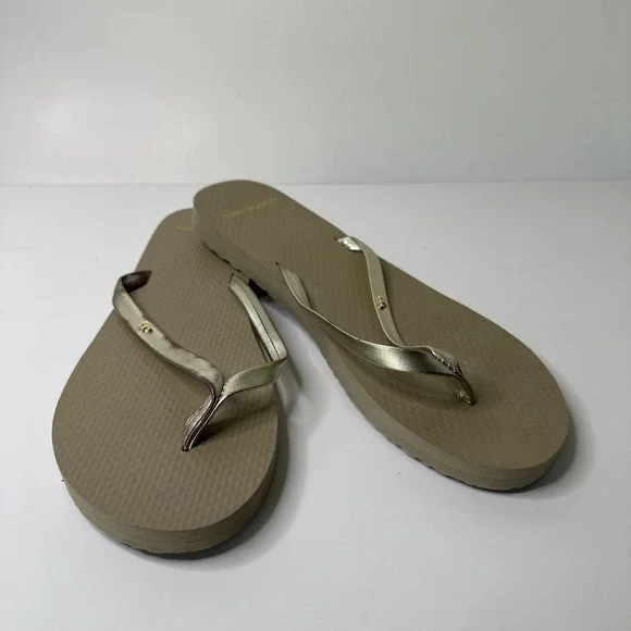 Tory Burch Women's Size 7M Logo Leather‎ Metallic Flip Flops TORY BURCH