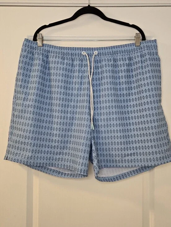 Bonobos Mens XXL Swim Bathing Suit 7” Inseam Blue Diamond Design Drawstring