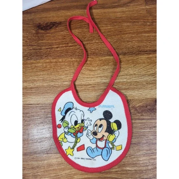 1984 Playskool Disney Babies MICKEY MOUSE & DONALD DUCK Baby‎ Bib Vintage
