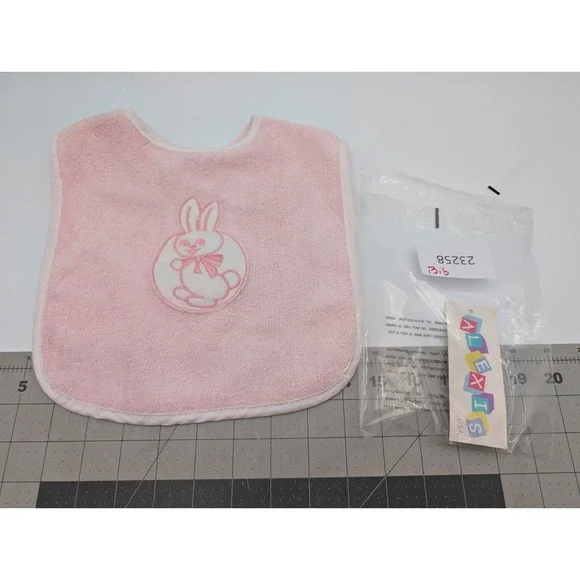 Alexis‎ Terry Cloth Baby Bib Pink Rabbit Squeaker USA