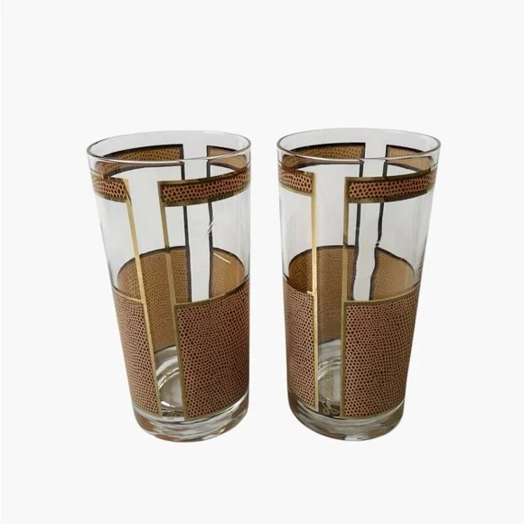 GEORGES BRIARD 1959's Snakeskin Tall Glasses Set of 2 Flawed