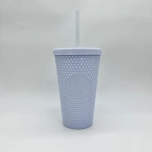 Starbucks Tumbler White Studded Cold Drink Cup Mint Green Interior 16 oz Coffee