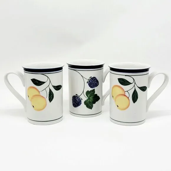 Dansk Berries Set Of 3 Mugs Consisting Of 2 Peach And 1 Blackberry VGC