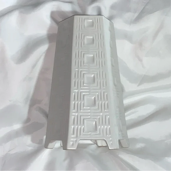 JONATHAN ADLER large/tall footed HEXAGON VASE white MCM glazed ceramic