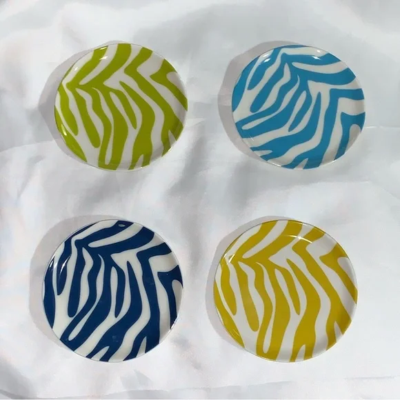 NIB authentic JONATHAN ADLER multi color ZEBRA porcelain COASTER SET (4pcs)