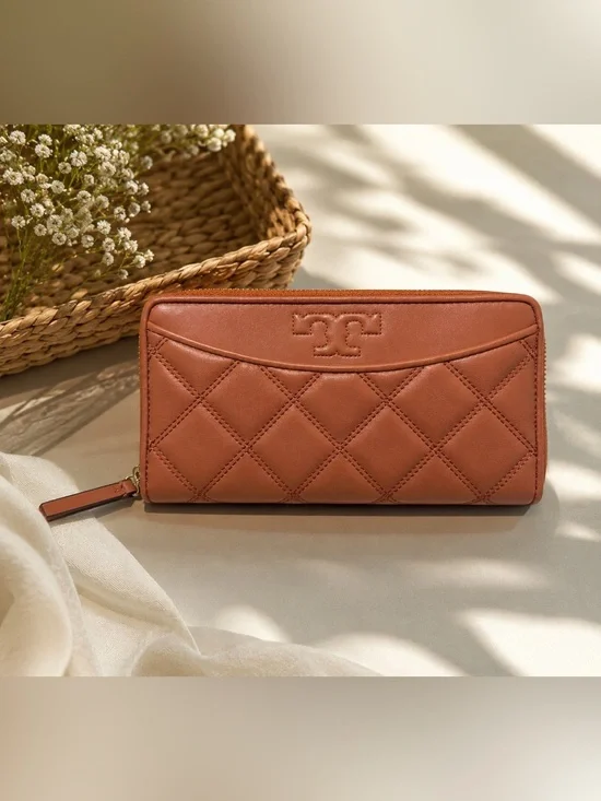 Tory Burch Fleming Quilted Zip Around Wallet Pink Coral