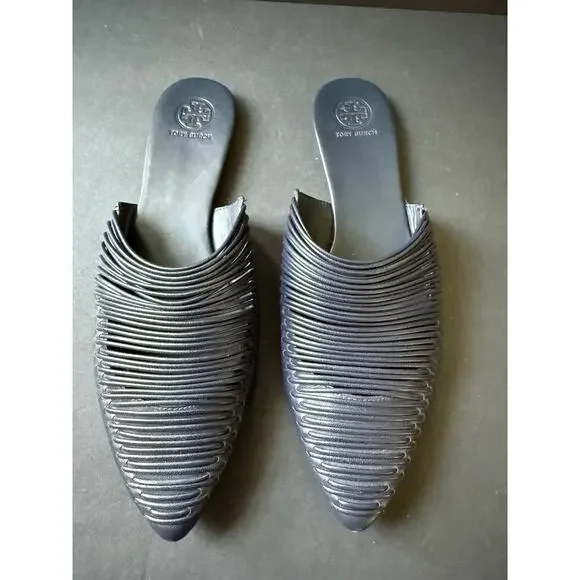Tory Burch Sienna Mestico Perfect Navy Blue Leather Mule Slide Flats Size 9.5