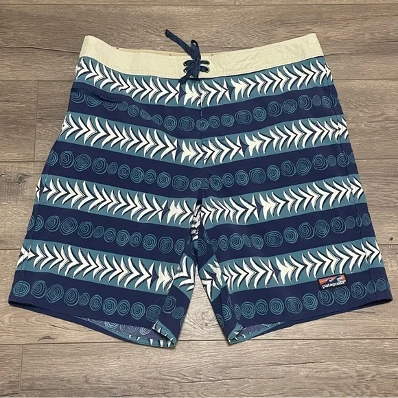 Patagonia Men Swim Trunks Stretch Wavefarer Board Shorts Tree Rings Blue Sz 40