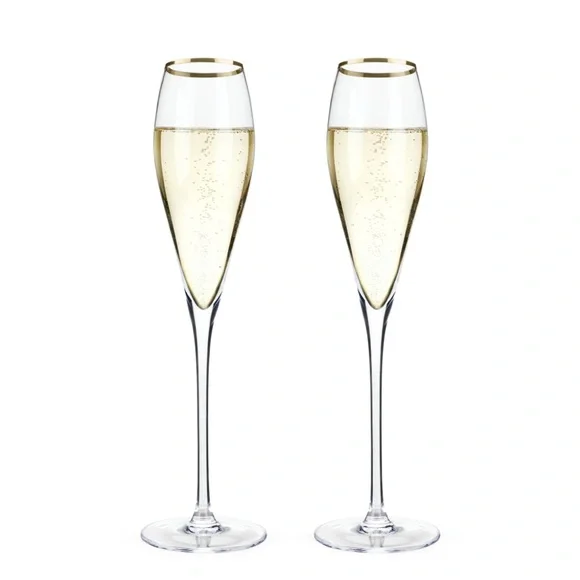 Champagne Flutes Viski Crystal Gold-Rimmed, Set Of 2 Wedding Celebration Wine