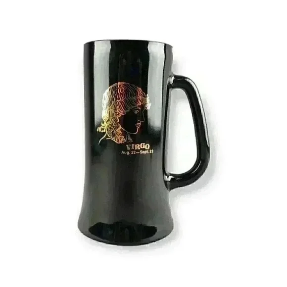 Virgo Zodiac Vintage Astrology Black Milk Glass Beer Stein Tankard Coffee Mug